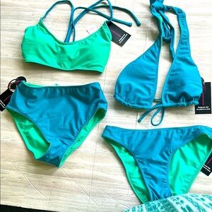 No Boundaries NWT Reversible Teal & Green Triangle Bikini Top